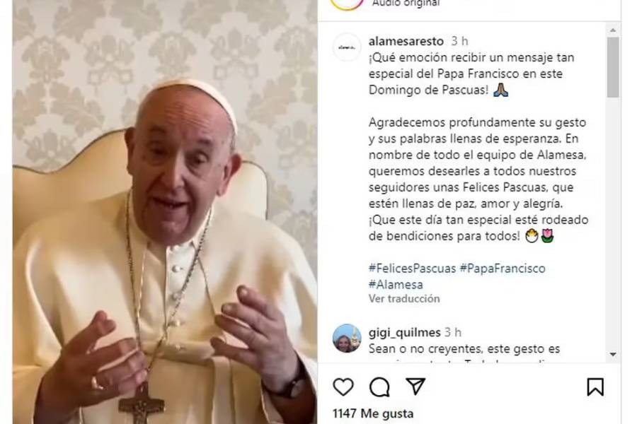 El mensaje del Papa al restaurante Alamesa: “Los felicito por la originalidad del trabajo”