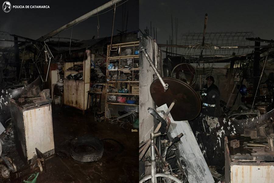 Incendio en un taller de herrería: Daños parciales y asistencia médica a los dueños