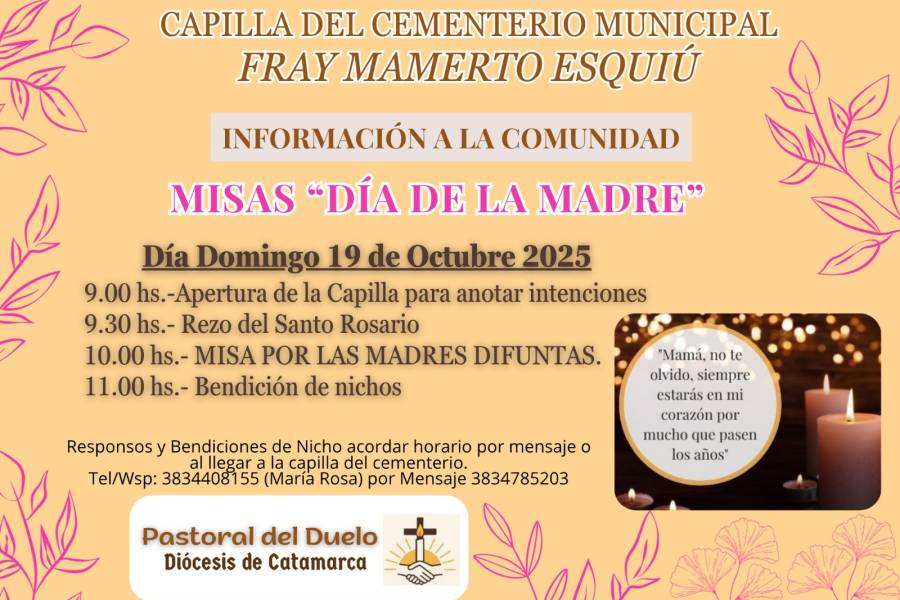 Día de la Madre: celebrarán una Misa especial por las madres difuntas en el cementerio municipal