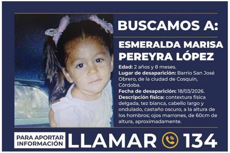 Alerta Sofía en Córdoba: Desesperada búsqueda de Esmeralda, la nena de 2 años desaparecida en Cosquín