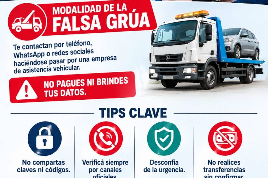 Ojo: Ciberestafas solicitando grúas