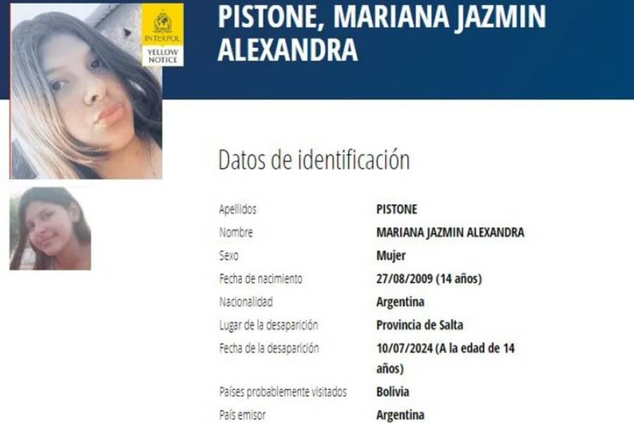 Interpol emitió una alerta amarilla para encontrar a una adolescente desaparecida en Salta